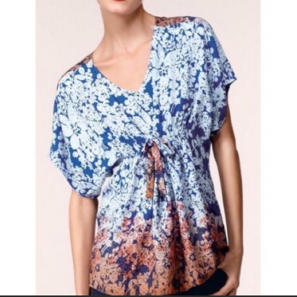 CAbi Ombre Tie Waist Kimono Floral Tunic Top Sz Sm